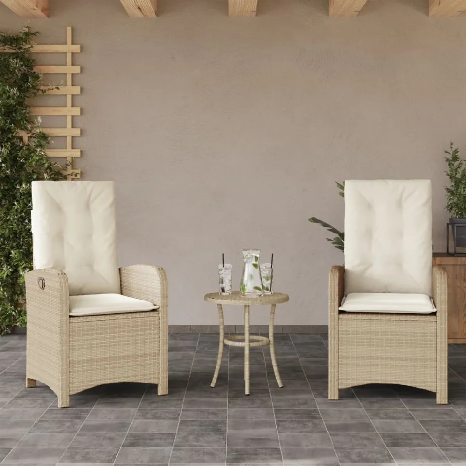 vidaXL 3-delige Bistroset met kussens poly rattan beige, foto 2