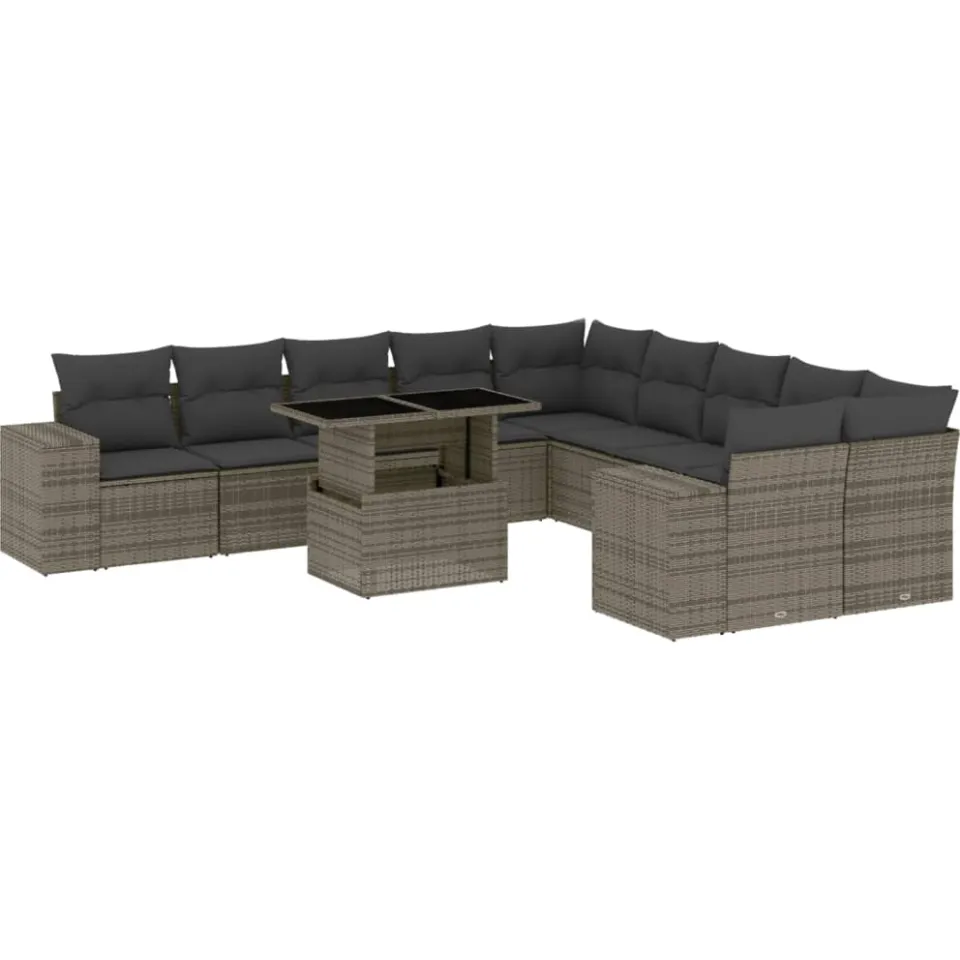 vidaXL 11-delige Loungeset met kussens poly rattan grijs