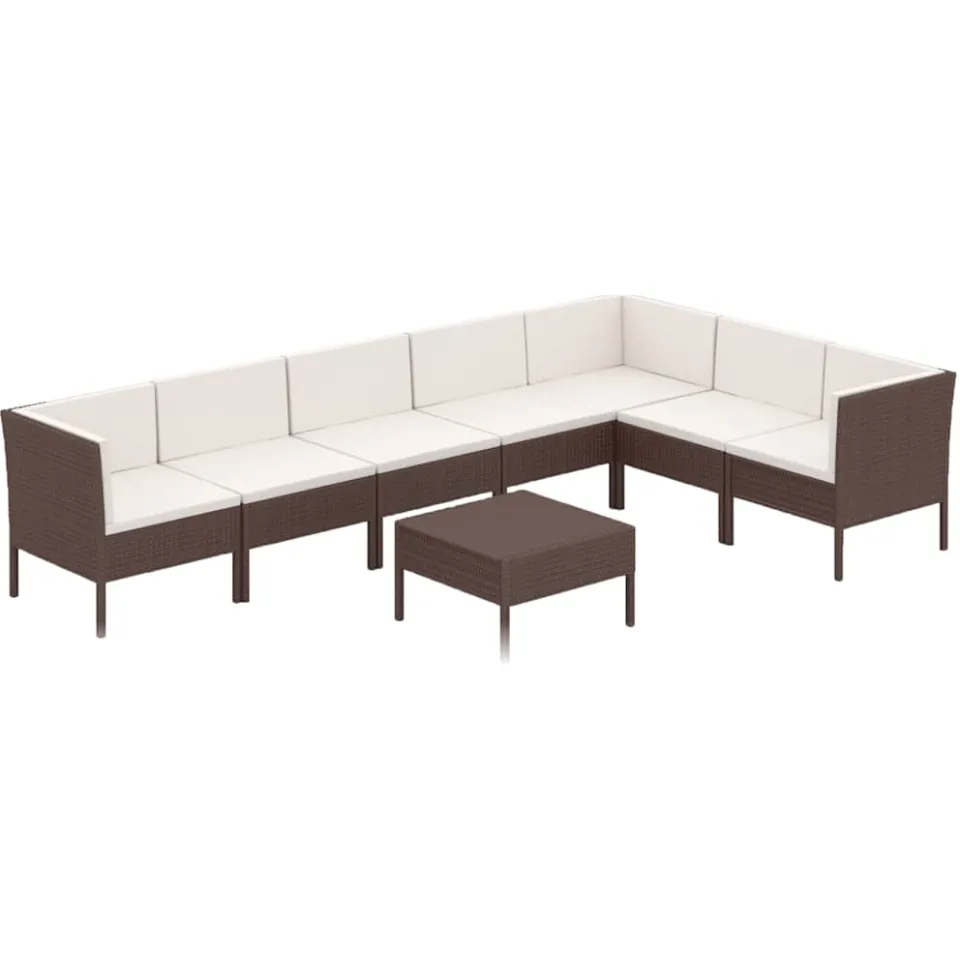 vidaXL 8-delige Loungeset met kussens poly rattan bruin, foto 3