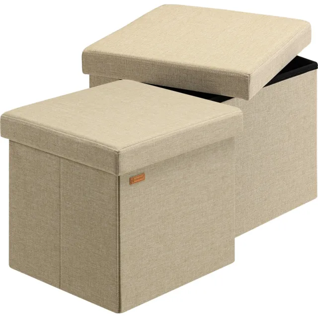 Casaria Poef Opbergruimte - Set van 2 40x40x40cm 40L Linnen – Beige