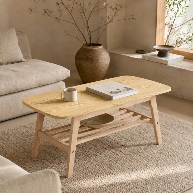 MODFU Salontafel - Hout - Rechthoekig - Opbergplank - 100 Cm Wood