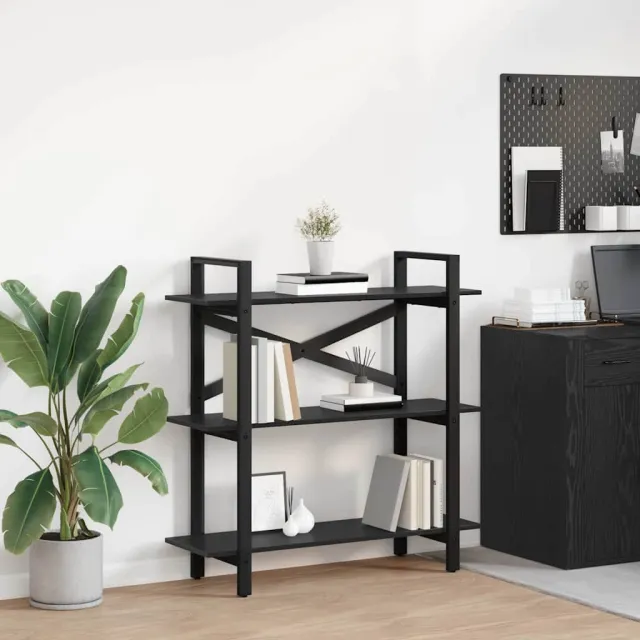 vidaXL Boekenkast 3-laags 100 x 33,5 x 102 cm Bewerkt hout Zwart Eiken, foto 2
