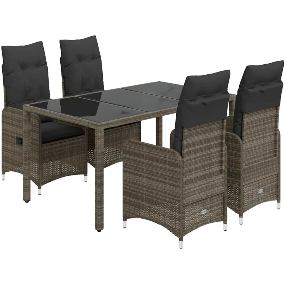 vidaXL 5-delige Bistroset met kussens poly rattan grijs, foto 3