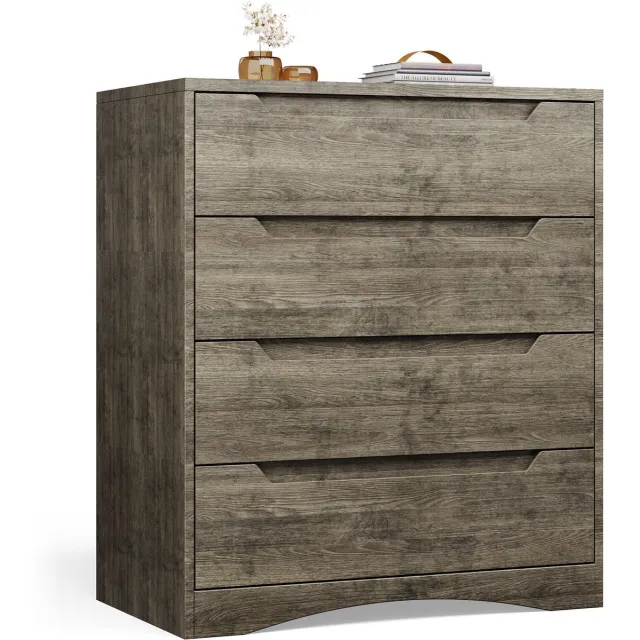 Xbro Ladekast met 4 Ruime Laden – Commode met Uitgesneden Handgrepen en Kantelbeveiliging – Voor Slaapkamer, Woonkamer of Kantoor – Donkerbruin – 80 x 70 x 40 cm
