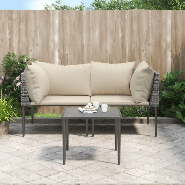 vidaXL 3-delige Loungeset met kussens poly rattan grijs, foto 2