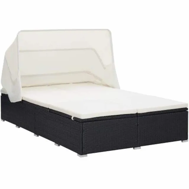 vidaXL Ligbed met kussen 2-persoons poly rattan zwart