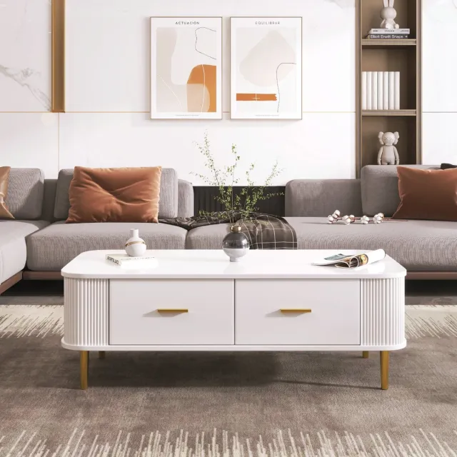 VVBV Salontafel met 4 Lades - Wit met Gouden Accenten – 105 cm