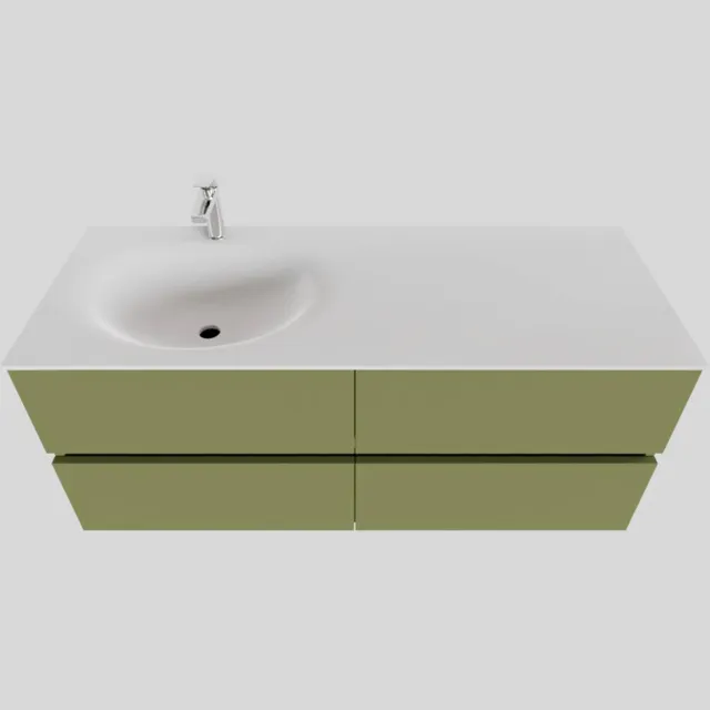 Boss & Wessing Badkamermeubel Solid Surface BWS Stockholm 120x46 cm Links Mat Groen 4 Laden (met 1 kraangat)