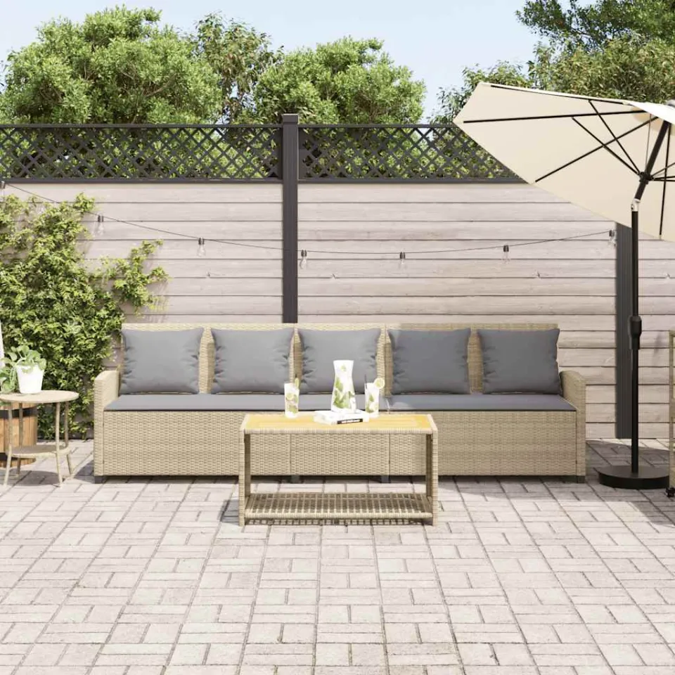 vidaXL Tuinbank 5-zits met kussens poly rattan beige, foto 3