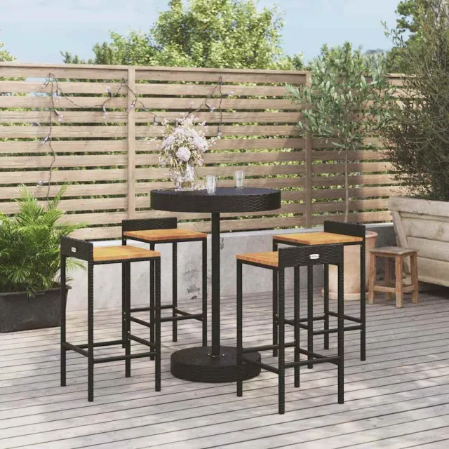 vidaXL 5-delige Tuinbarset poly rattan en massief acaciahout zwart, foto 2