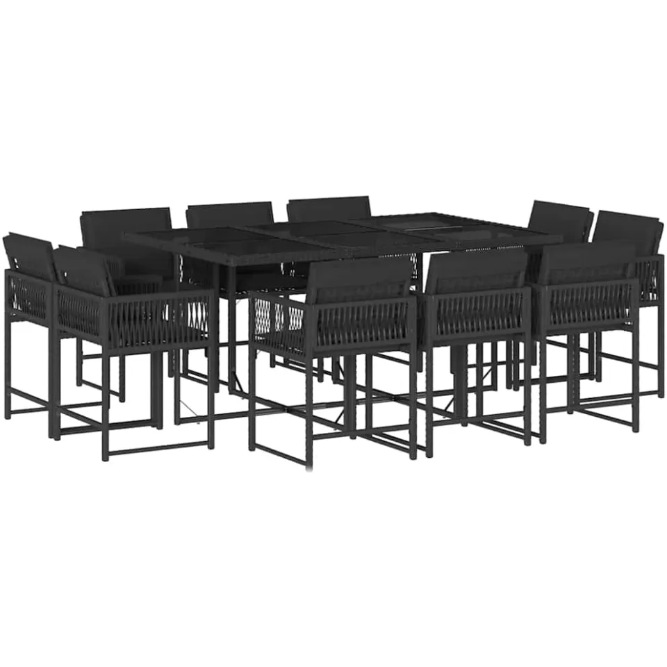 vidaXL 11-delige Tuinset met kussens poly rattan zwart, foto 3