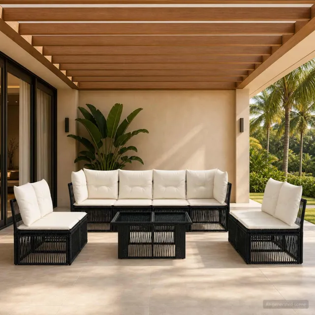 vidaXL Tuinbankenset 9 st Zwart 100 x 55 x 73 cm poly rattan