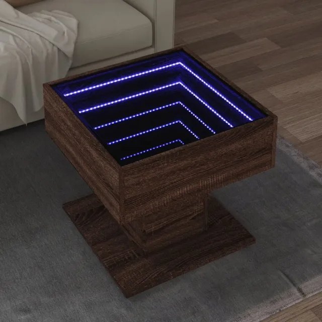 vidaXL Salontafel met LED 50x50x45 cm bewerkt hout bruin eikenkleurig, foto 2