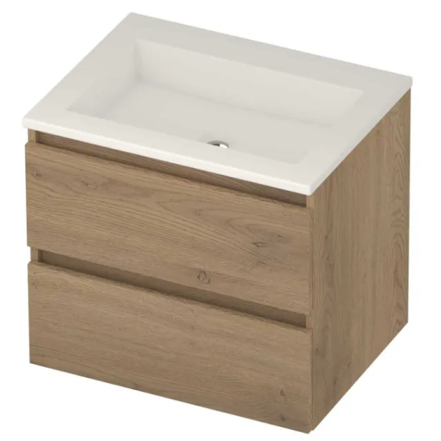 Basic-Line Aura 46 Badmeubelset Acryl Zonder Kraangat Greeploos 60x46x54 cm Pure Oak Glans Wit