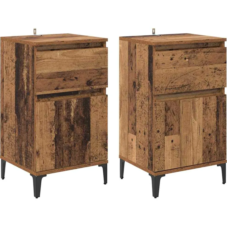 vidaXL Nachtkastje 2 st Oudhout 40 x 35 x 70 cm Bewerkt hout bruin, foto 3