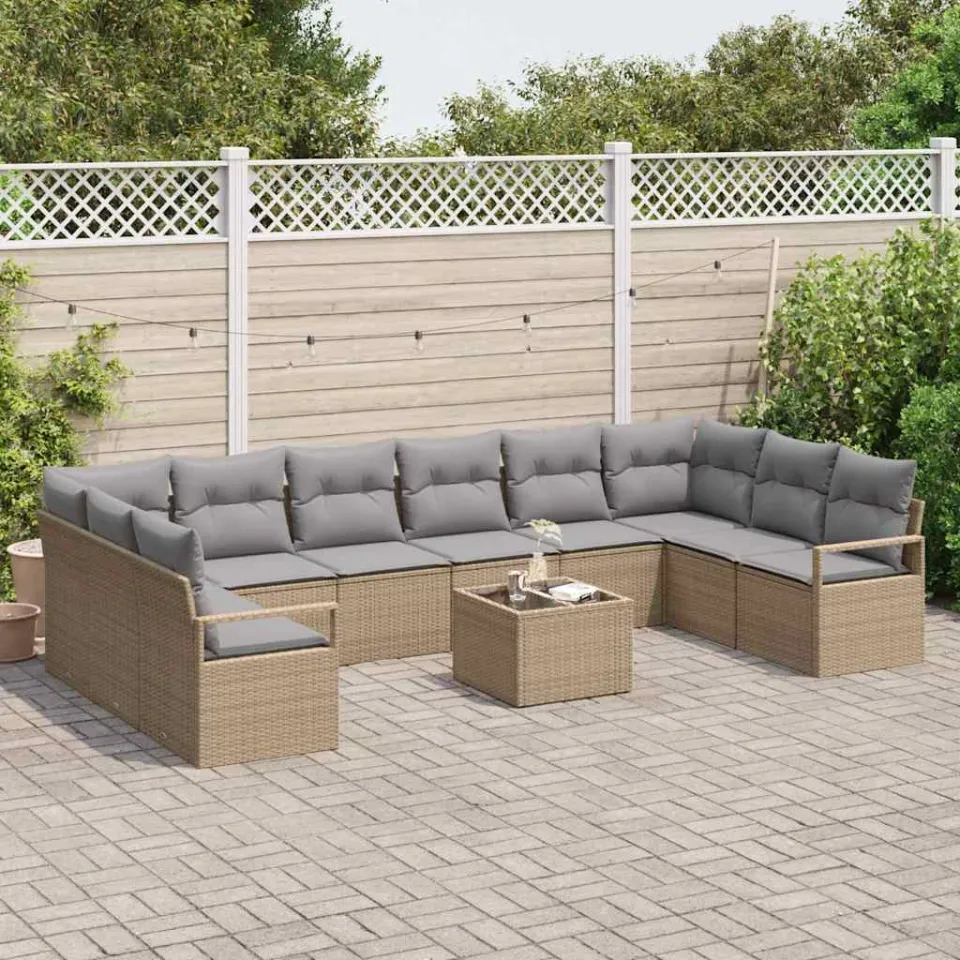 vidaXL Bankstel 11 st Beige poly rattan, foto 3