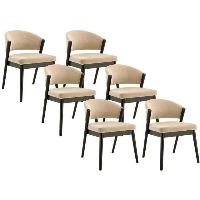Vente-unique Set van 6 stoelen van stof en zwart rubberhout - Beige - ZELVYN