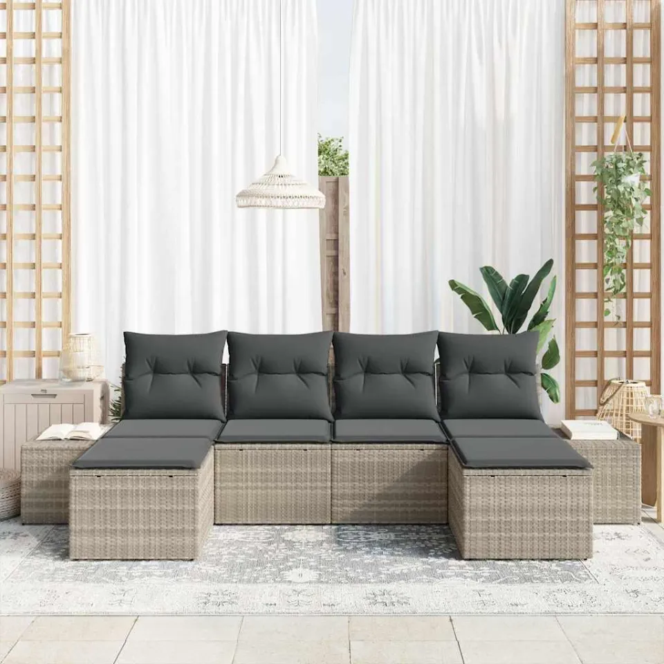 vidaXL Tuin Sofa Set 6 st Lichtgrijs poly rattan grijs, foto 3