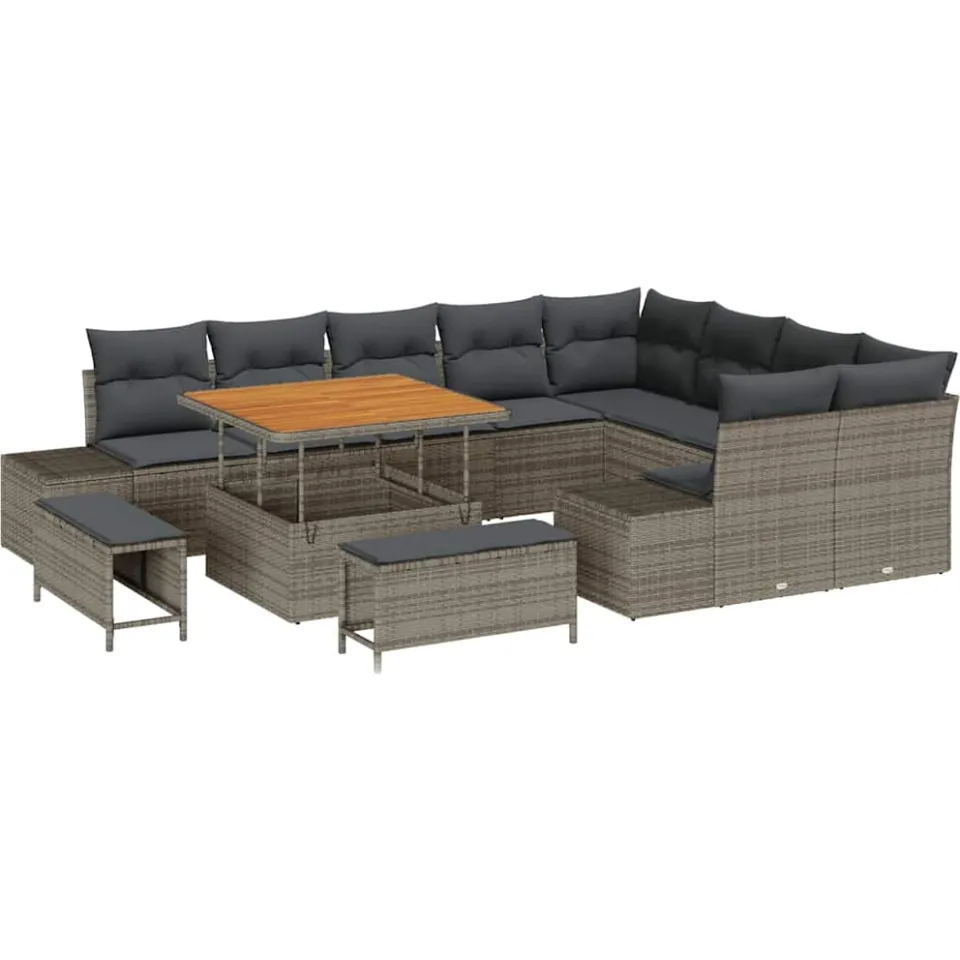 vidaXL Tuinbankenset 12 st Grijs poly rattan, foto 4