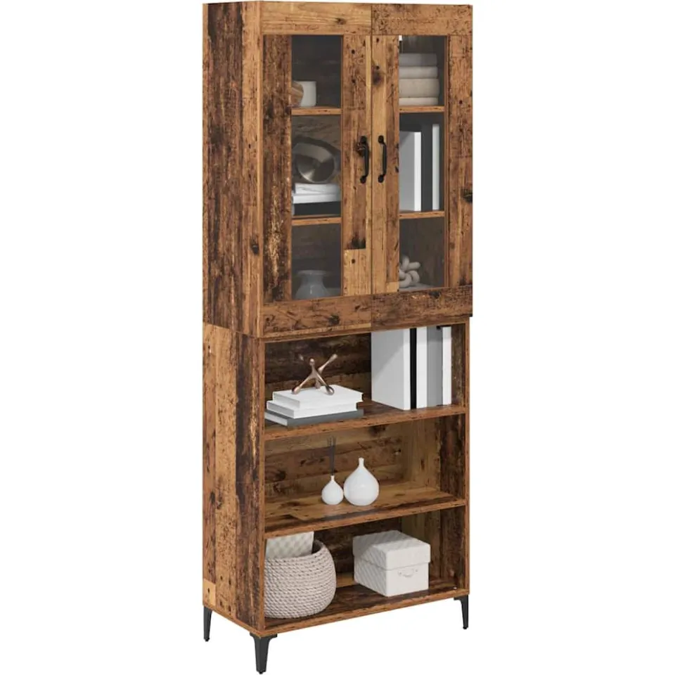 vidaXL Highboard Oud Hout 69,5 x 34 x 180 cm Bewerkt hout Bruin