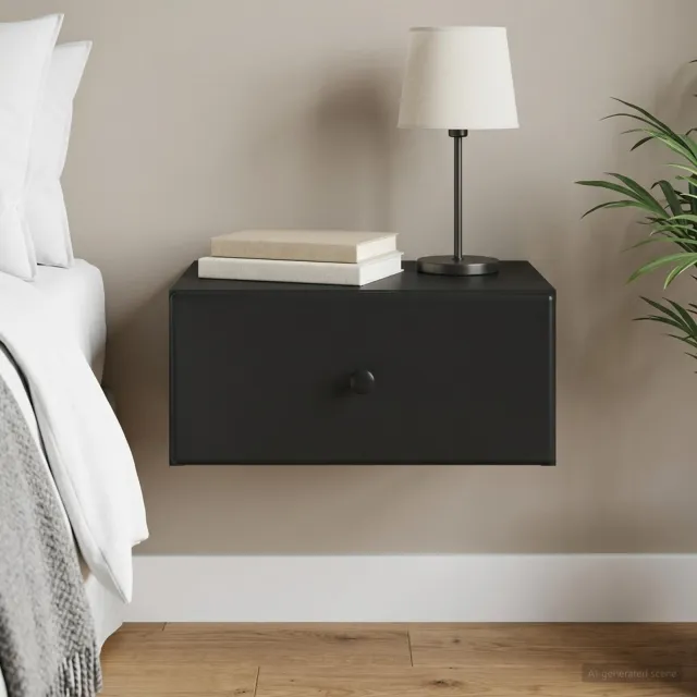 vidaXL Wandbeugel Bedkast Zwart 49 x 34,5 x 20 cm Bewerkt hout, foto 2