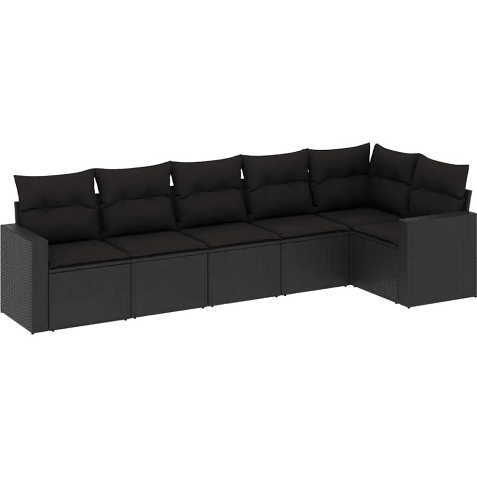 vidaXL 6-delige Loungeset met kussens poly rattan zwart, foto 3