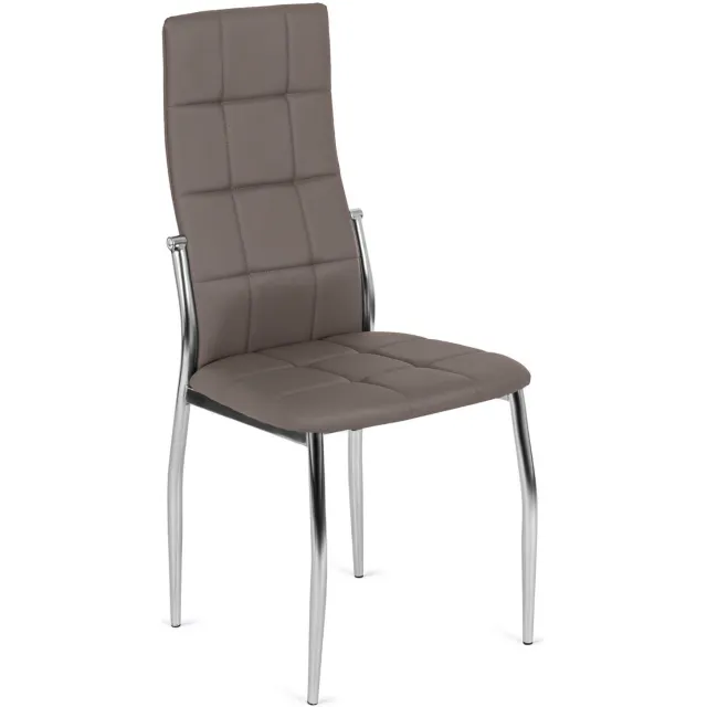 Mebel Elite Molly - Eetkamerstoel - Grijze Kunstleren Bekleding - Gestikt Patroon - Verchroomde Stalen Poten Grijs