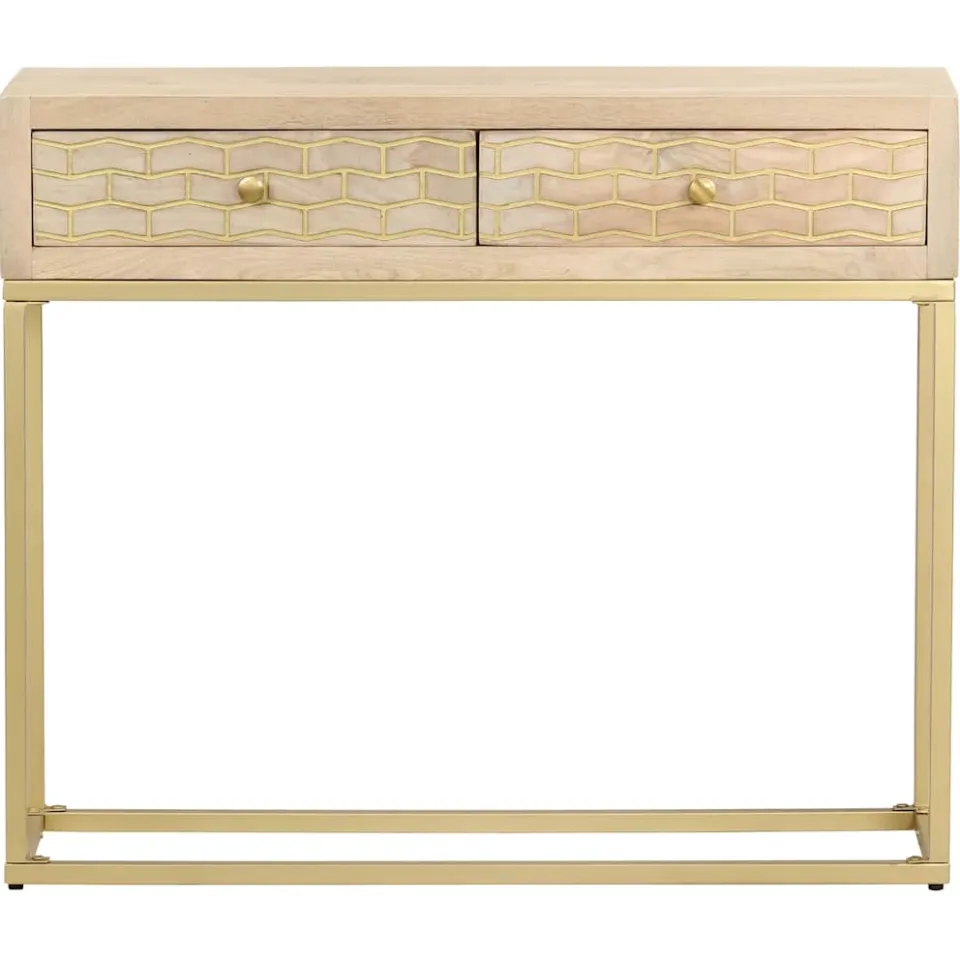 vidaXL Wandtafel 90x30x75 cm massief mangohout goudkleurig, foto 3