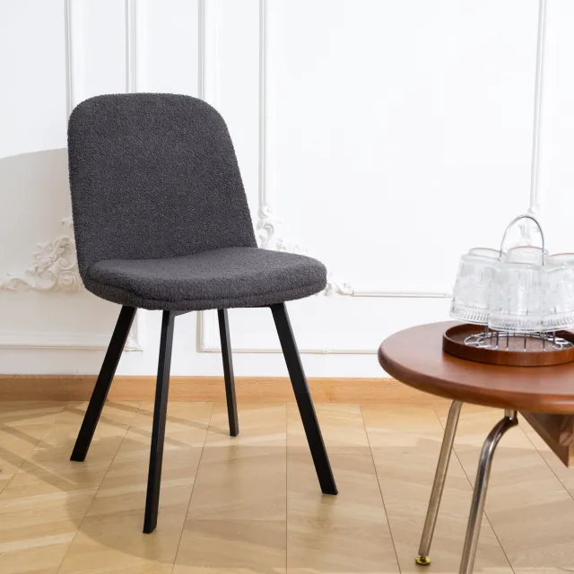 CHICFURN Eetkamerstoel - Teddy-fleece - Metalen onderstel - Donkergrijs