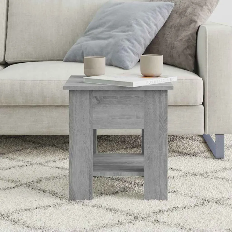 vidaXL Salontafel 40x40x42 cm bewerkt hout grijs sonoma eikenkleurig, foto 4