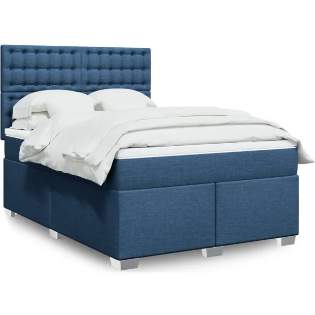 vidaXL Boxspring met matras stof blauw 160x200 cm