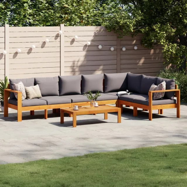 vidaXL 5-delige Loungeset met kussens massief acaciahout grijs, foto 2