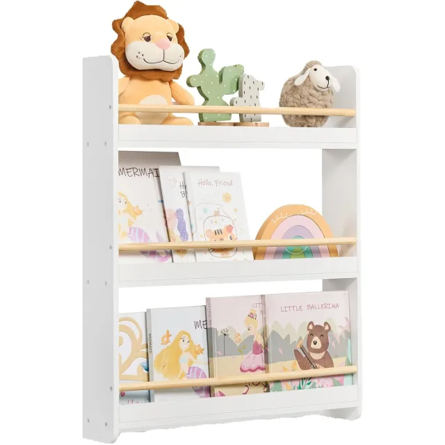 Allero Boekenkast - Boekenrek - Boekenkast Kind - Kinderkamer - 3 Planken - 20 Boeken - 12x60x75cm - 5kg per plank - Boekenkasten Wit