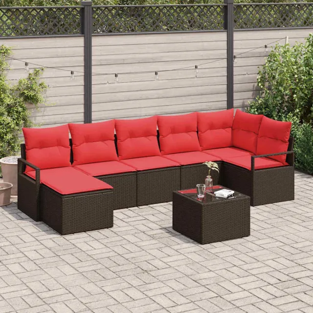 vidaXL Bankstel 8 st Bruin en Rood poly rattan, foto 2