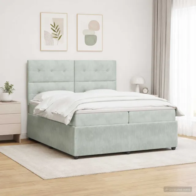 vidaXL LED Boxspring Bed met Matras Lichtgrijs 200 x 200 cm Fluweel