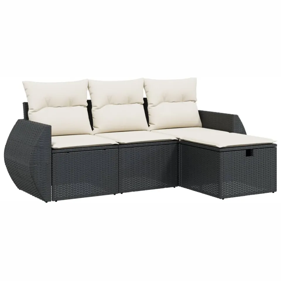 vidaXL 4-delige Loungeset met kussens poly rattan zwart, foto 3