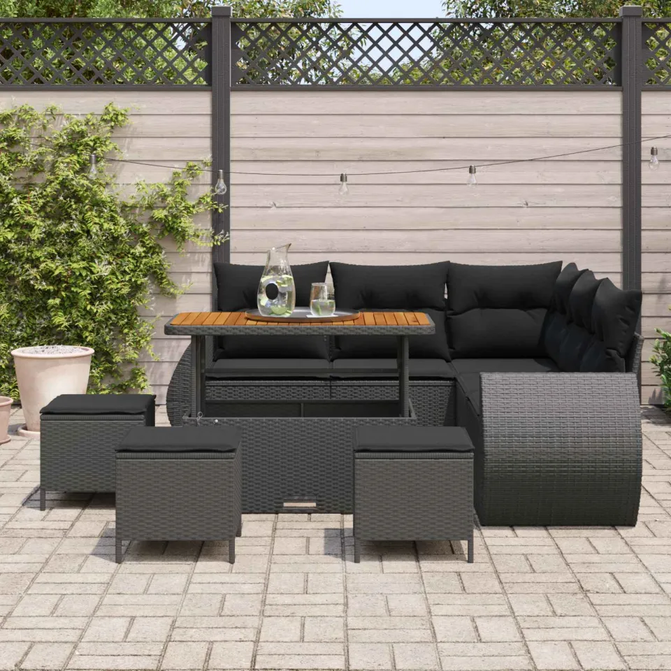 vidaXL Tuinbankenset 9 st Zwart poly rattan, foto 3