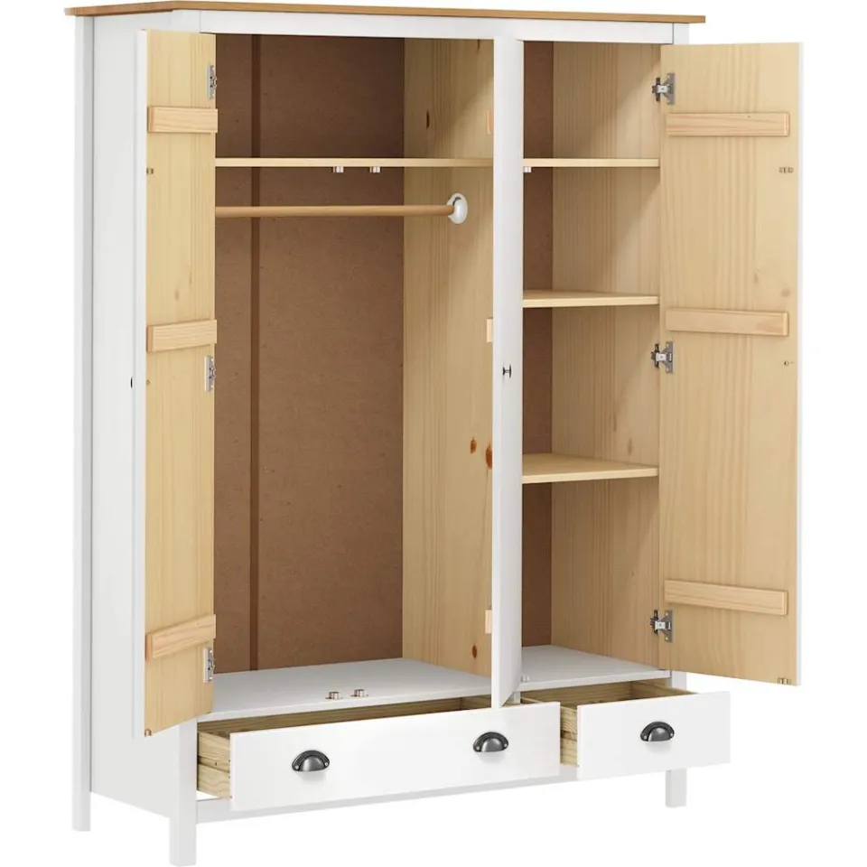 vidaXL Kledingkast Hill 3 deuren 127x50x170 cm massief grenenhout wit, foto 4