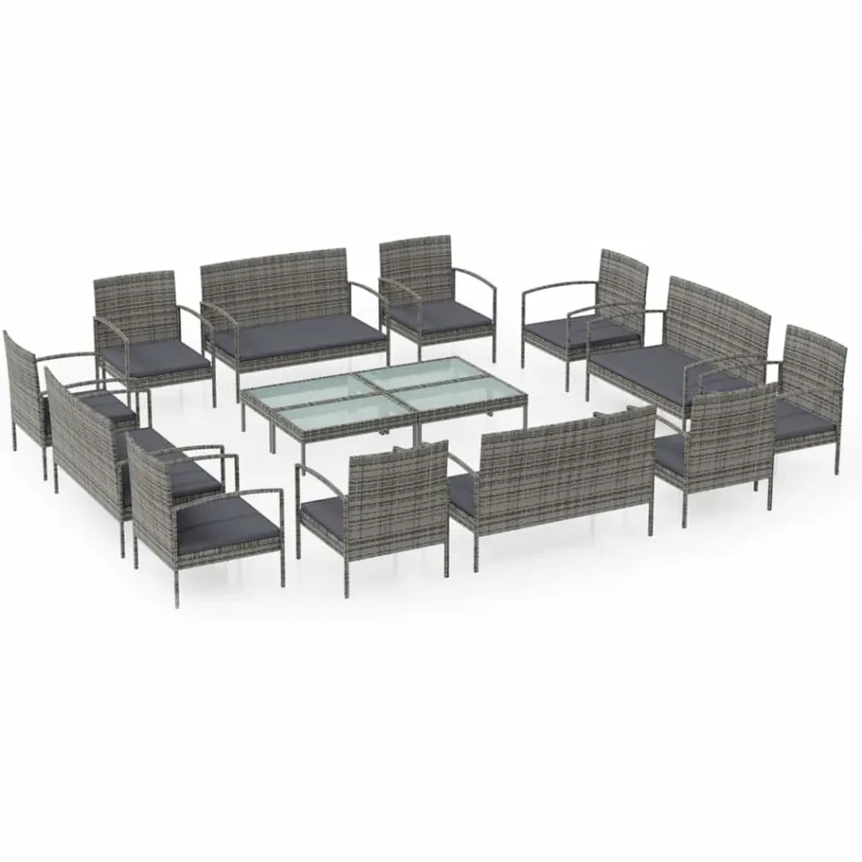 vidaXL 16-delige Loungeset met kussens poly rattan grijs, foto 3