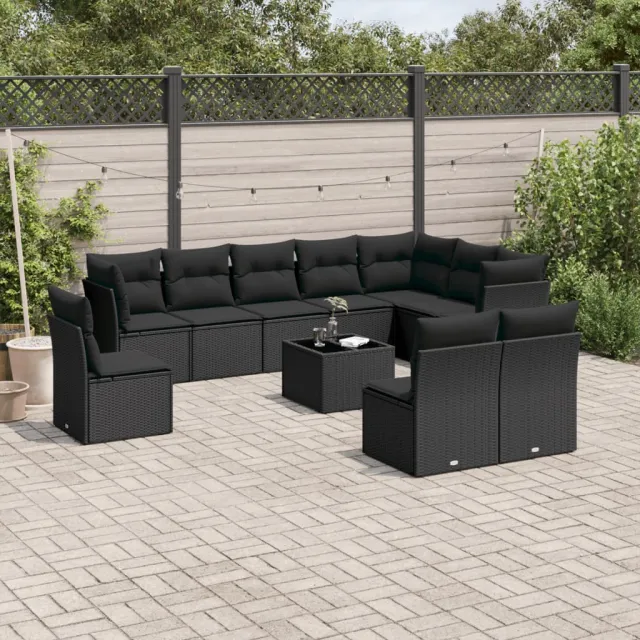 vidaXL 11-delige Loungeset met kussens poly rattan zwart, foto 2