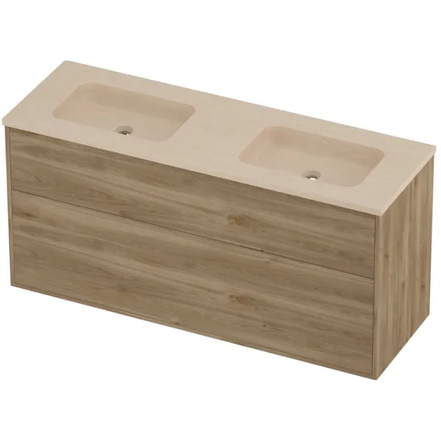 Proline Rollo Badmeubelset Hardsteen Elegant Dubbel 140x46x67 cm Sand Stone Cider Oak Eiken