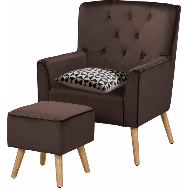 Notio Living Michigan-Fauteuil & Kruk - Bruin Velours