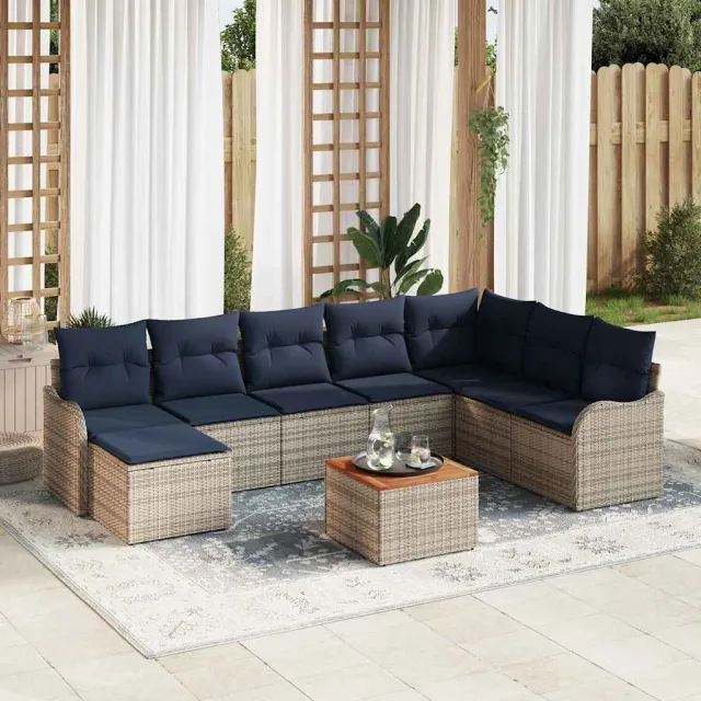 vidaXL Tuinbankenset 9 st Grijs poly rattan, foto 2