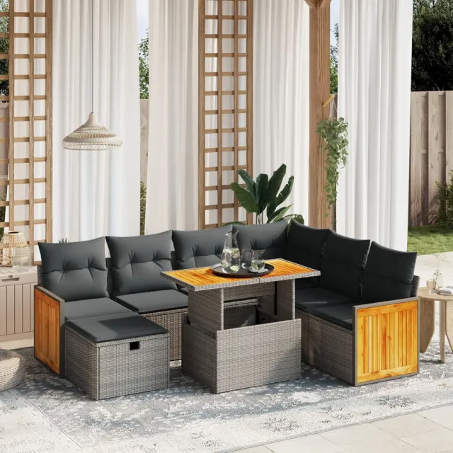 vidaXL 8-delige Loungeset met kussens poly rattan grijs, foto 2
