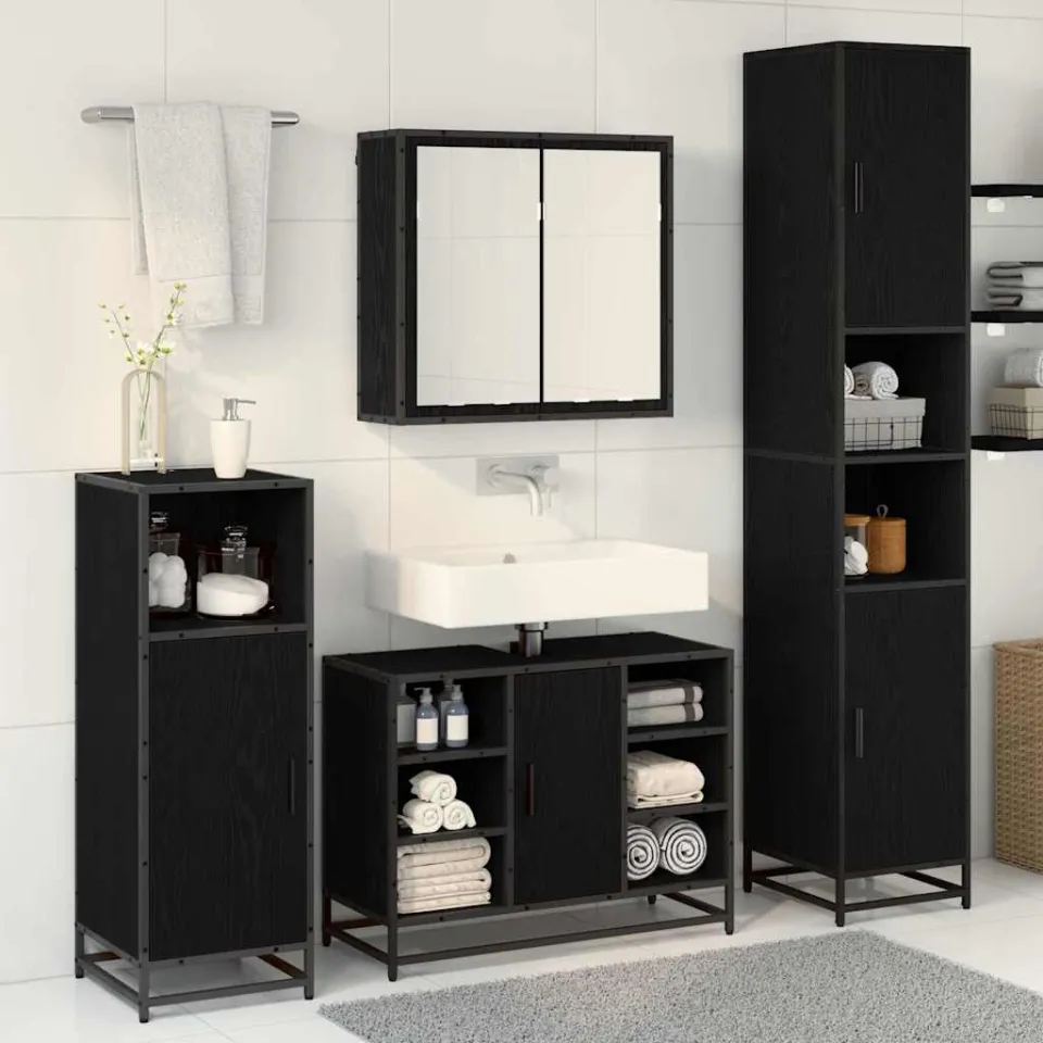 vidaXL Badkamermeubelset 4 st Zwart Eiken 80 x 33 x 60 cm Bewerkt hout, foto 3
