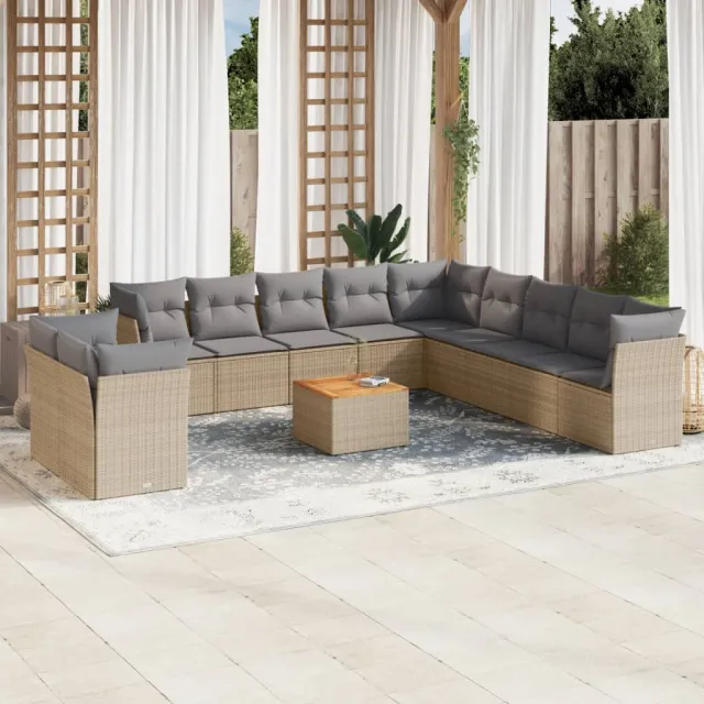 vidaXL 12-delige Loungeset met kussens poly rattan beige, foto 2