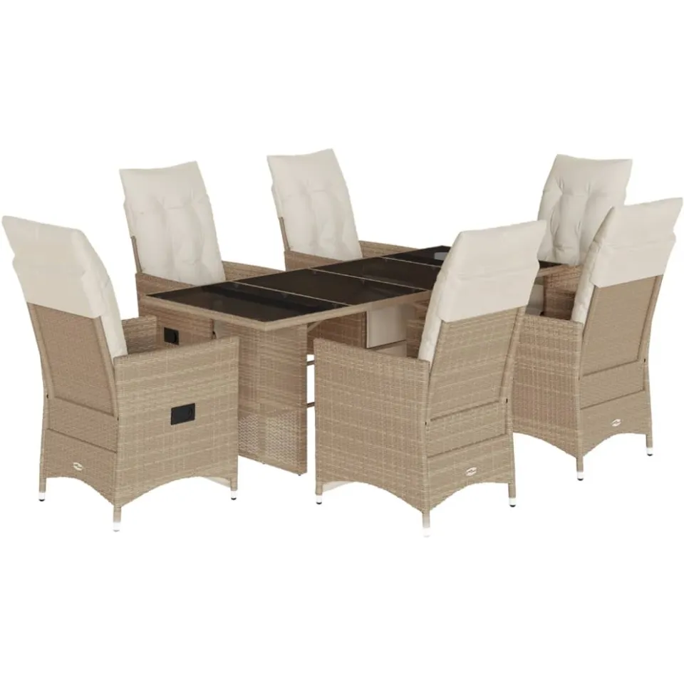 vidaXL 7-delige Bistroset met kussens poly rattan beige, foto 3