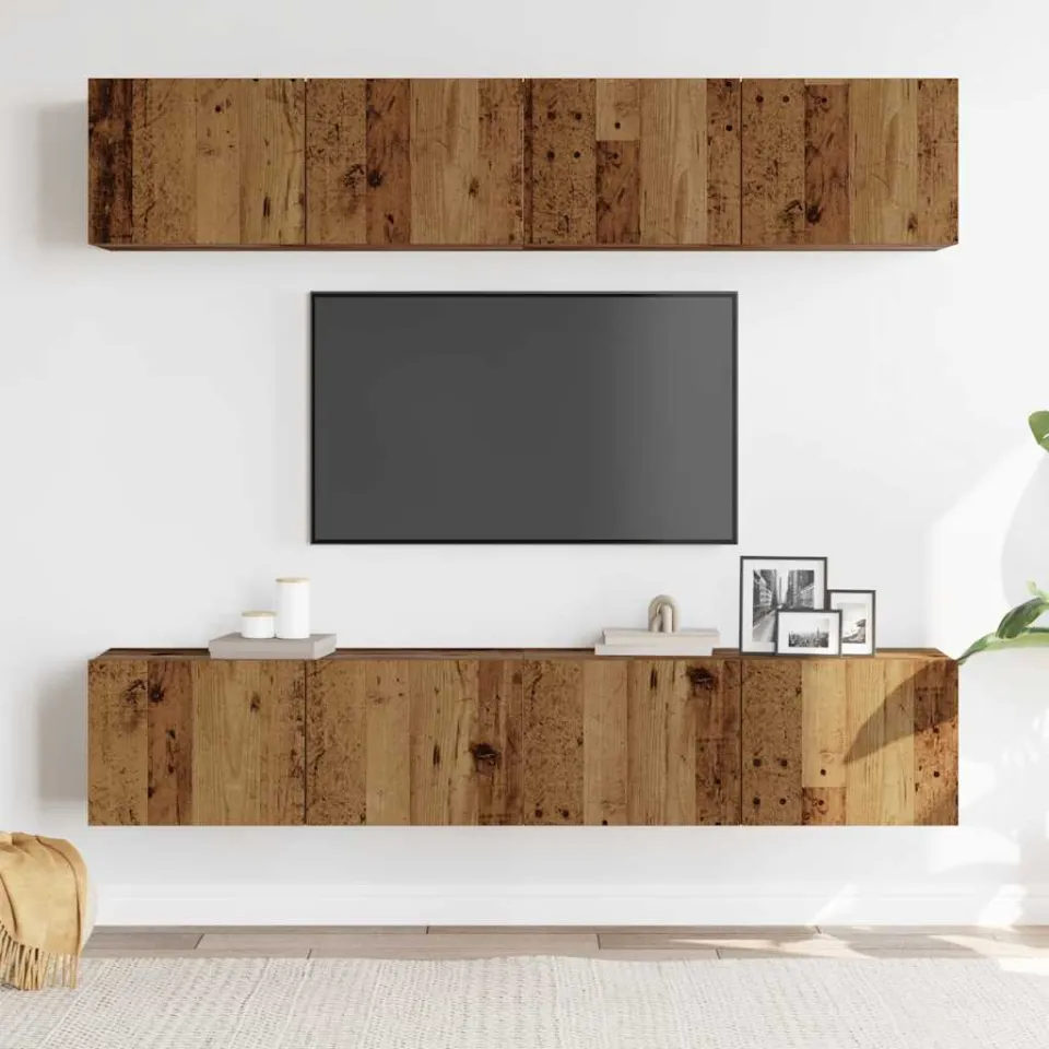 vidaXL Tv-wandkasten 4 st bewerkt hout oud houtkleurig bruin, foto 2