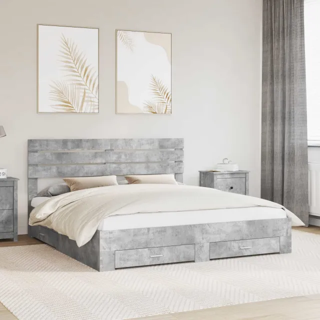 vidaXL Bedframe met lade Beton Grijs 180 x 200 cm Bewerkt hout