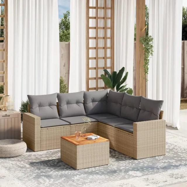 vidaXL 6-delige Loungeset met kussens poly rattan beige, foto 2